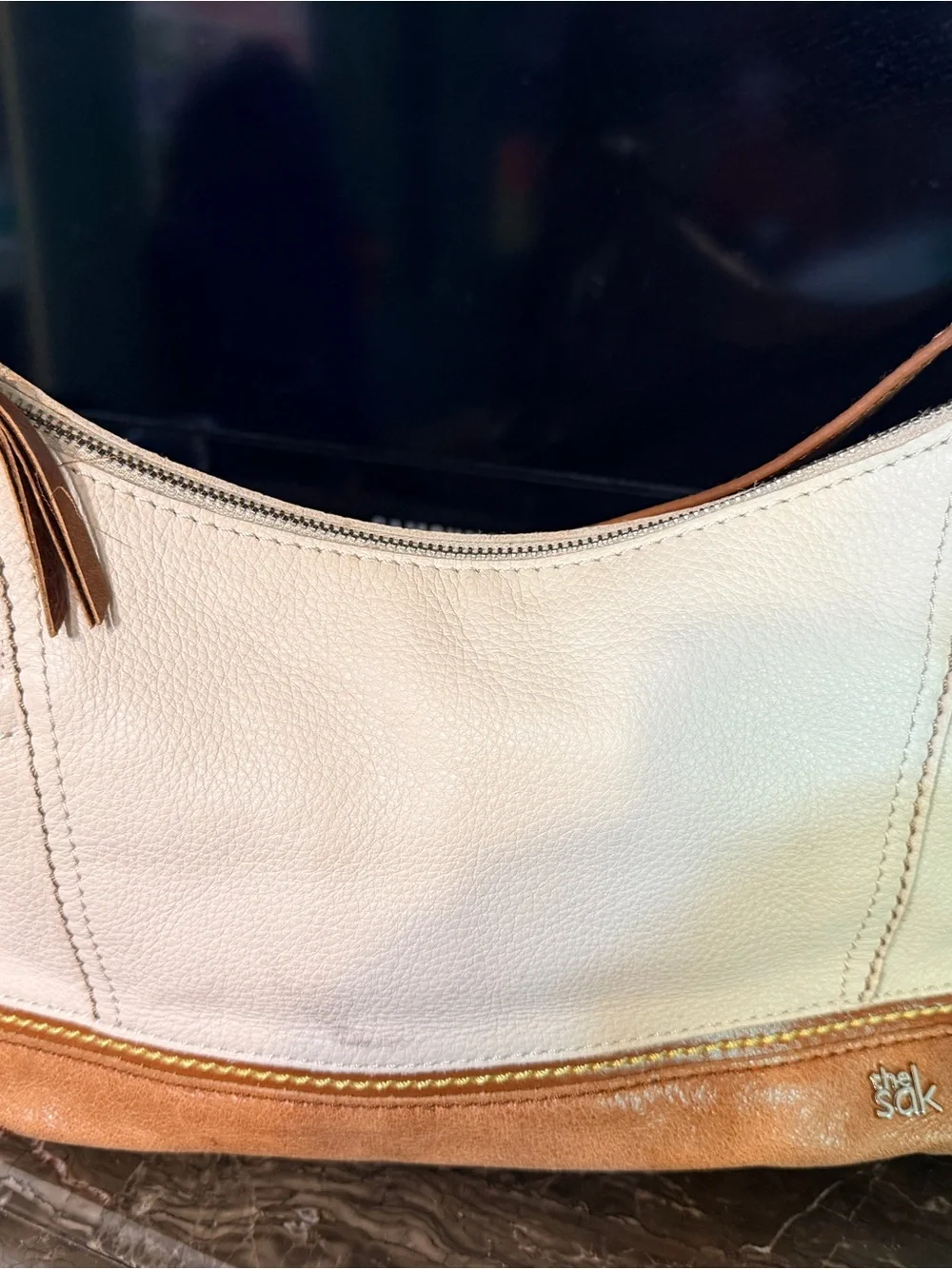 The Sak Cream and Tan Leather-Trim Shoulder Bag